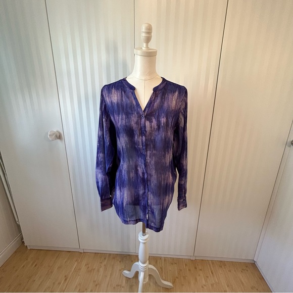 Relativity purple pattern button down blouse FLAW Size 1X - Picture 5 of 11